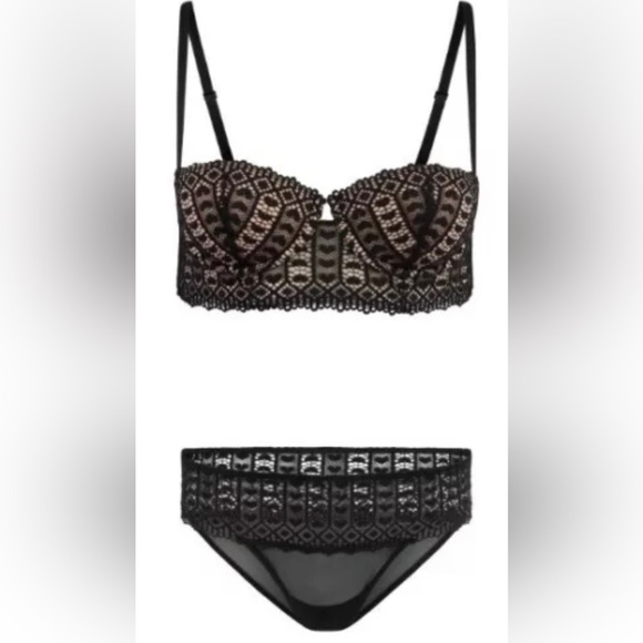 New Adore Me Hearts Contour Black Sexy Lace Underwire Bra 36DD Panty XL Set - Picture 1 of 8